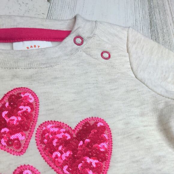 CAT & JACK NB Cream Gray heathered Sequin Heart Sweatshirt Baby NEW Newborn - Picture 3 of 6